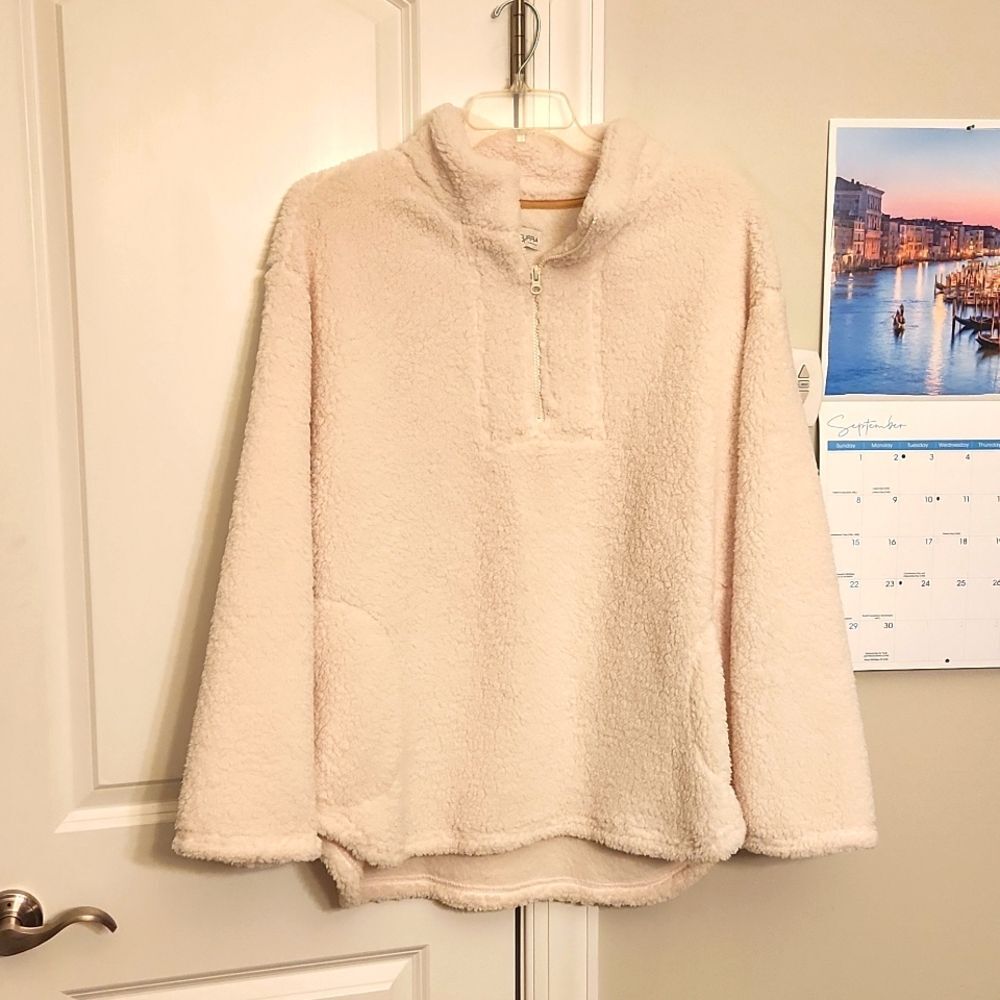 Koolaburra by UGG Cream Off-White Quarter Zip Sherpa Pullover Size XL